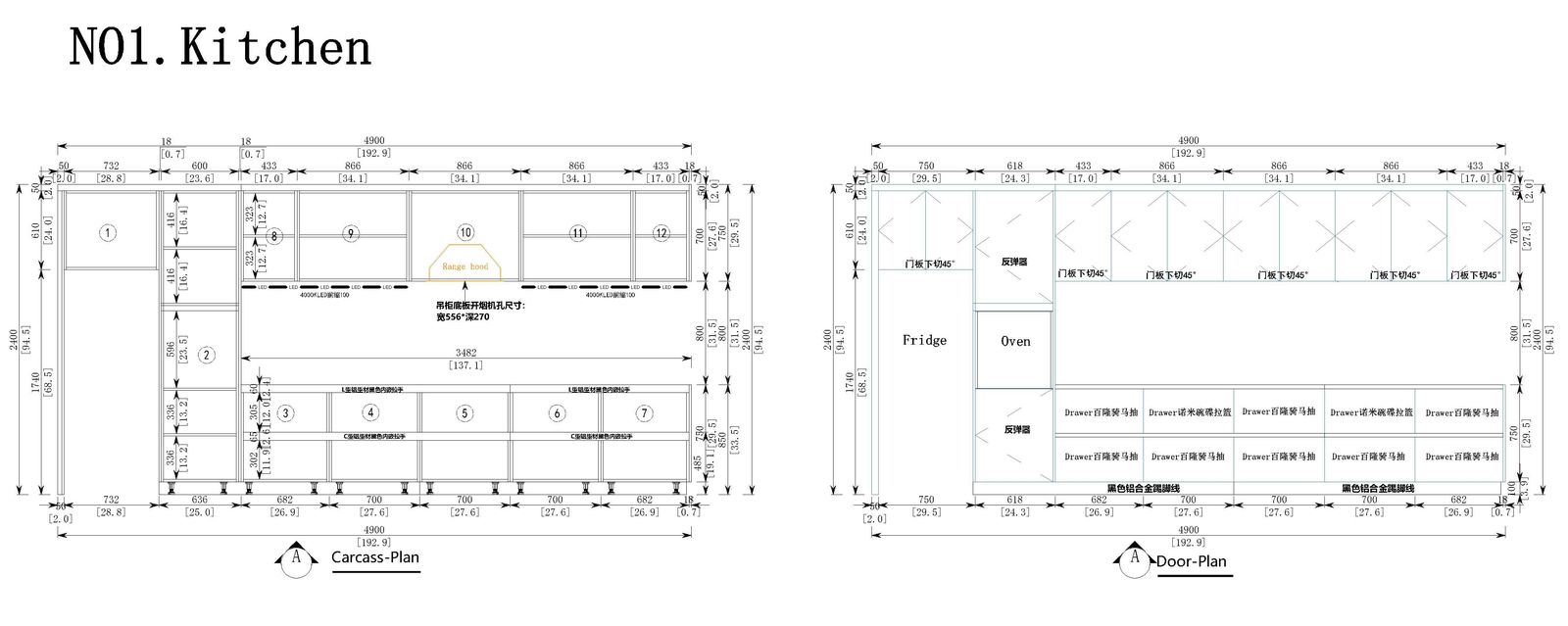 George Group kitchen cabinet project documentation with carcass and door elevation drawings