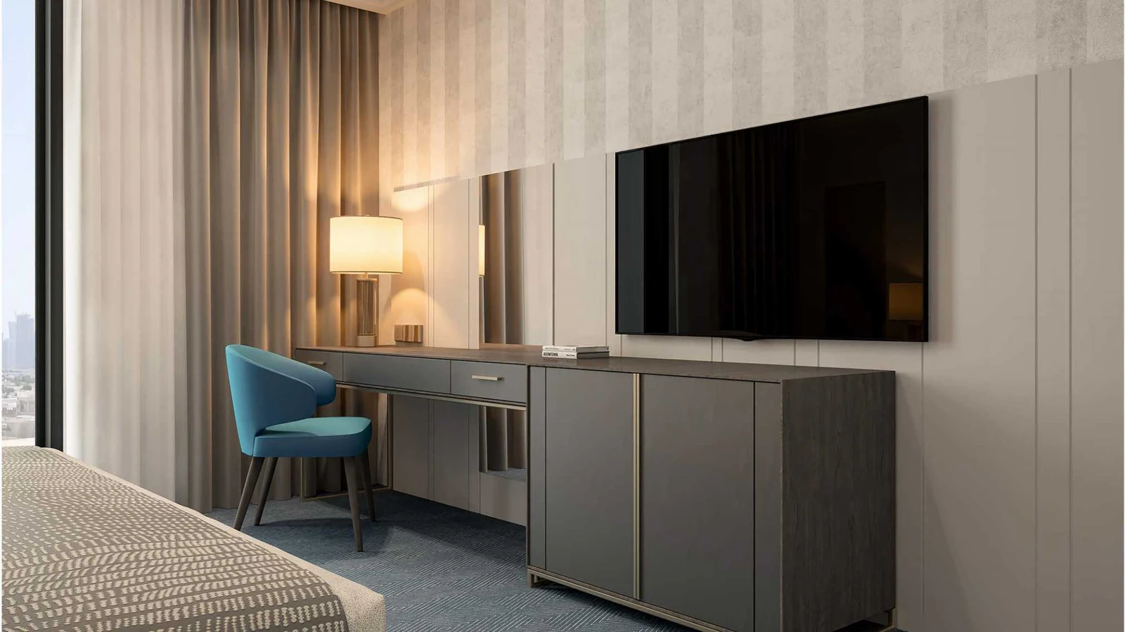 Customized hotel guestroom cabinetry and desk design