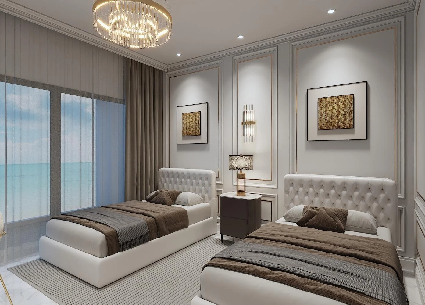 Resort twin-bedroom furniture and interior arrangement
