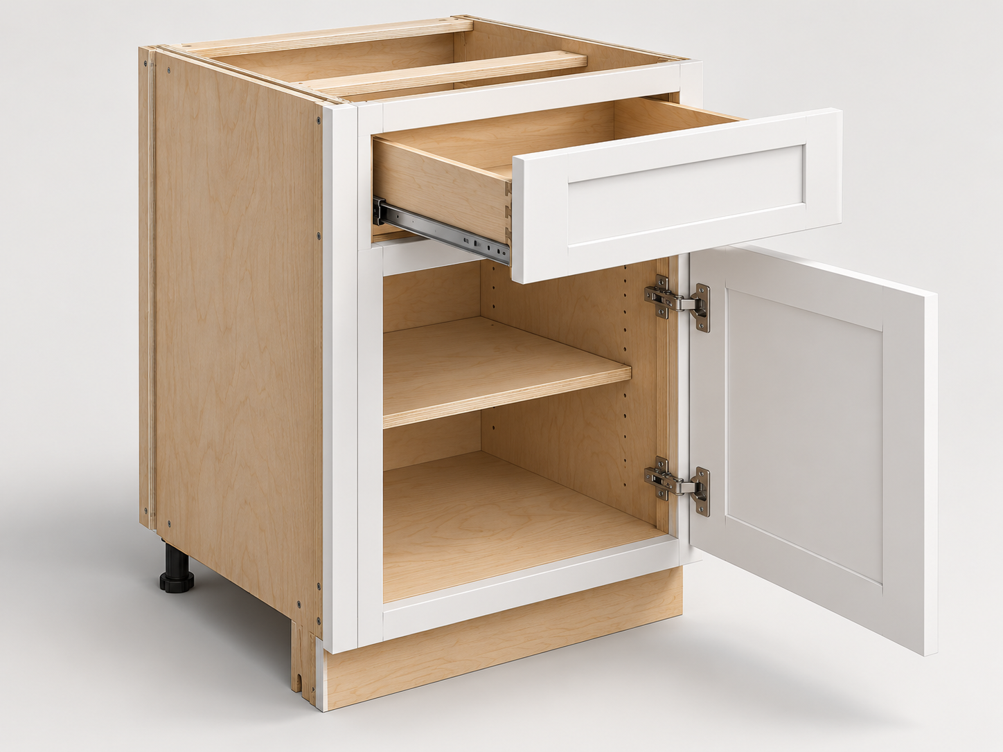 Frameless cabinet construction and internal cabinet opening illustration